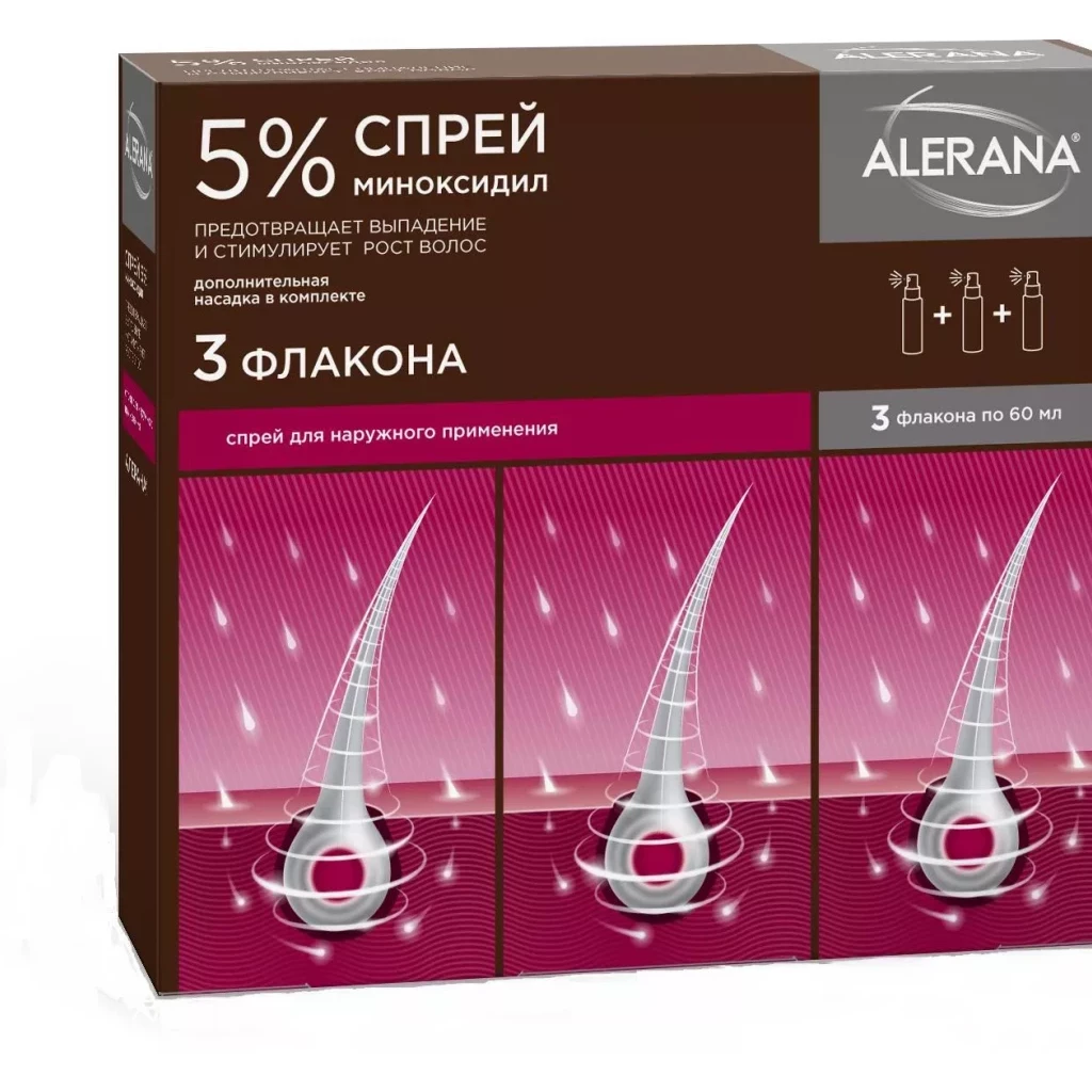 Алерана спрей для наружного применения 5 % 60 мл 3 шт