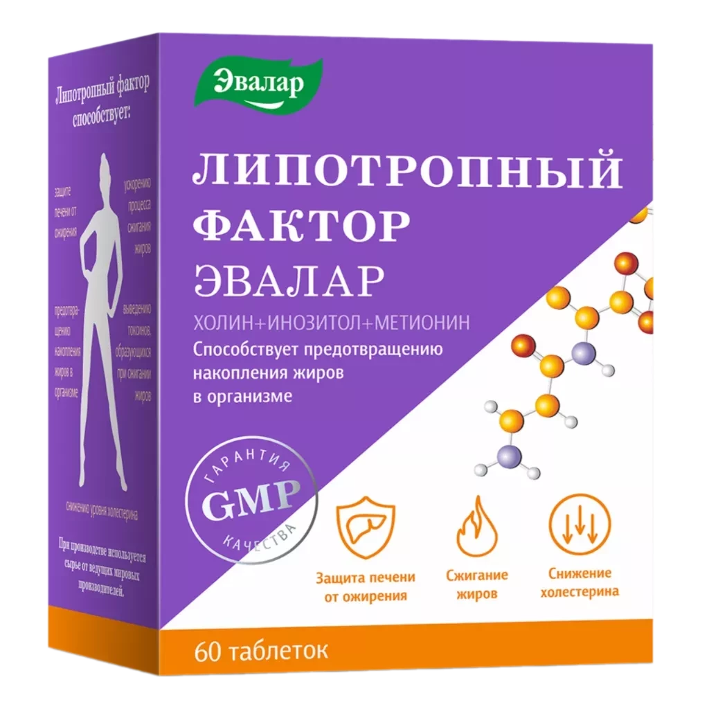 Липотропный фактор Эвалар таблетки покрытые оболочкой массой 1,2 г 60 шт.