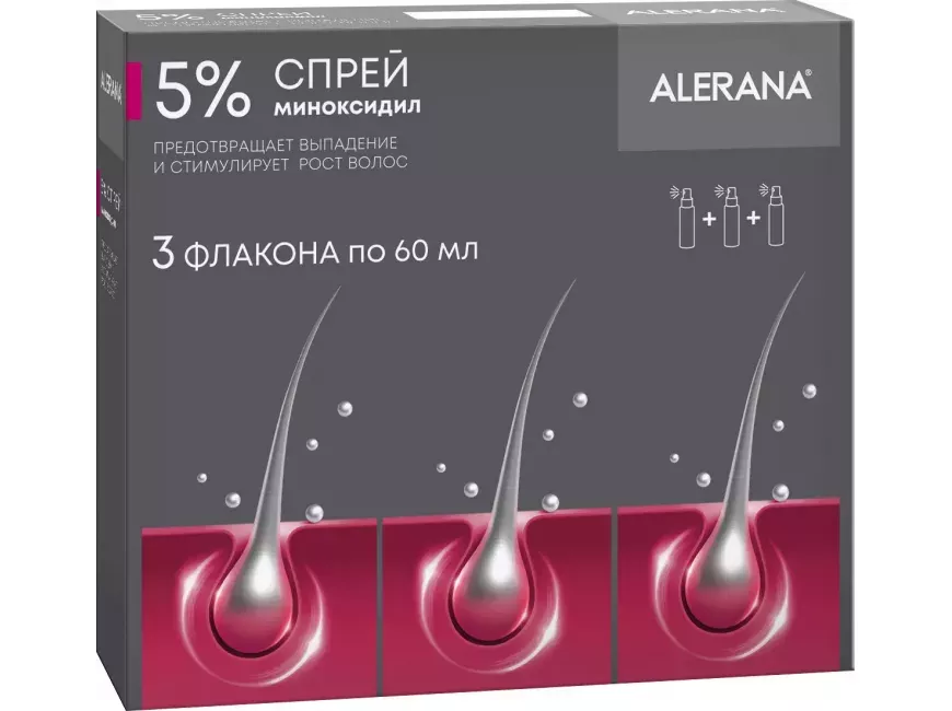 Алерана спрей для наружного применения 5 % 60 мл 3 шт