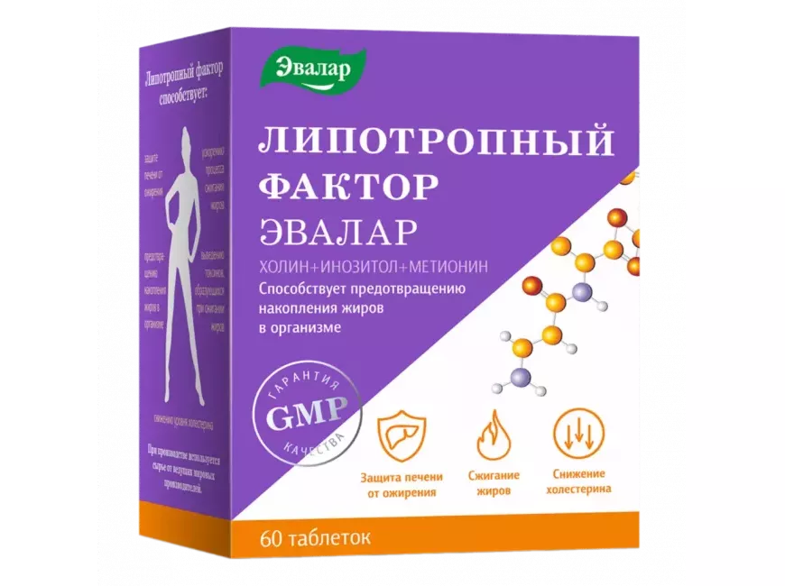 Липотропный фактор Эвалар таблетки покрытые оболочкой массой 1,2 г 60 шт.